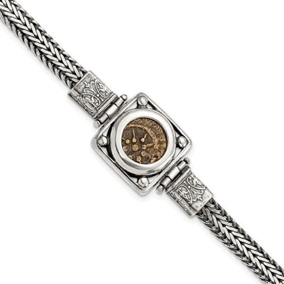 Sterling Silver & Bronze Antiqued Widows Mite Coin - Picture 4 of 6